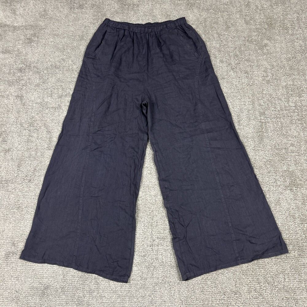 Match Point USA Pants Womens XL Linen Stretch Wide Leg Gray Lagenlook Pockets